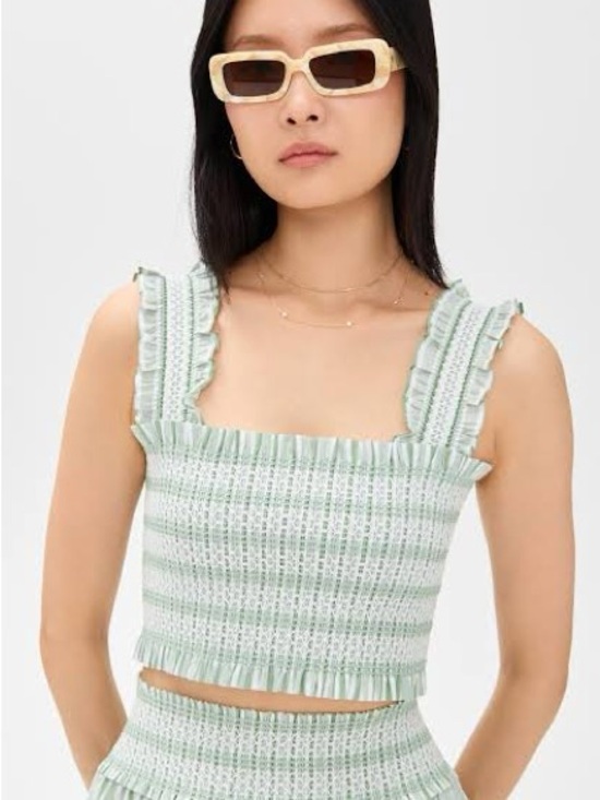 Hill House Tops - Hill House Azalea Nap Crop Top Medium Apple Green Variegated Stripe Like Ne